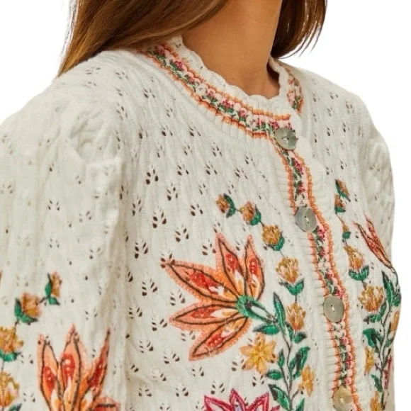 Farm Rio Off-White Garden Delight Knit Cardigan NWT - Picture 7 of 14